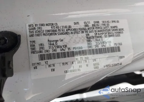 2012 Ford Focus Se из США, поврежденный, VIN 1FAHP3F20CL105803
